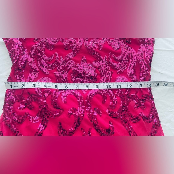 B Darlin Pink sequined Bodycon Dress with Spaghetti Straps for Prom - Picture 8 of 9